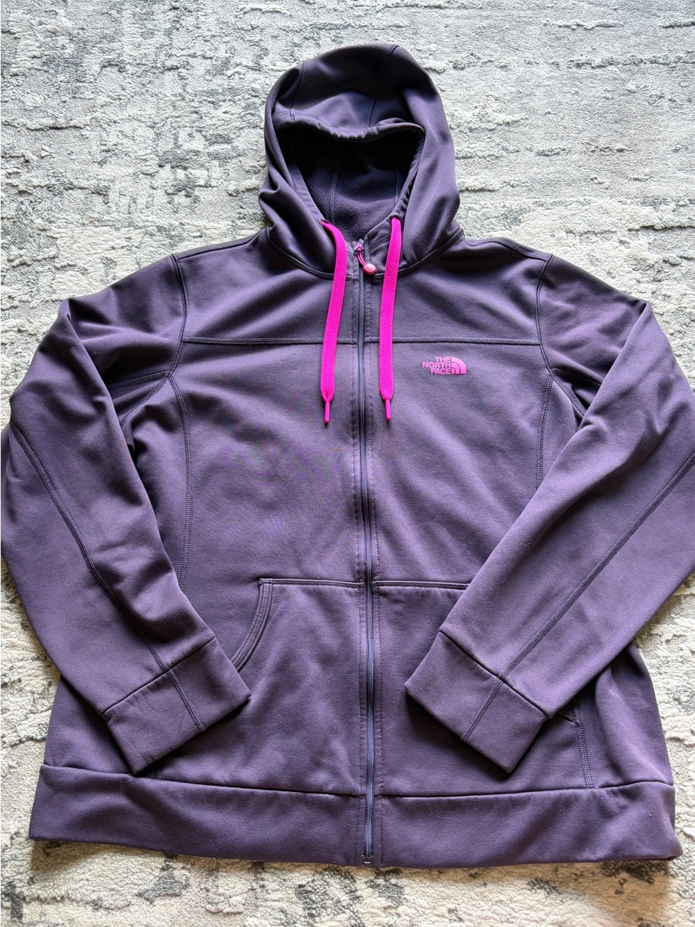 The North Face Women's Purple Zip-Up Hoodie with Pink Drawstrings